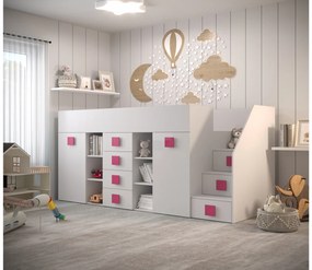 Pat multifuncțional 90 cm Toreno 3 (Alb + alb lucios + mânere roz lucios) (D). 1083334
