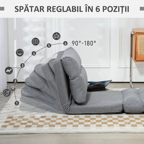 HOMCOM Fotoliu de podea pliabil 3 în 1, transformabil în șezlong și pat, din material cu efect de in, gri | Aosom Romania