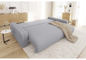 Canapea gri deschis extensibilă, cu spațiu de depozitare, cu tapițerie din catifea reiată 234 cm Sara – Ropez