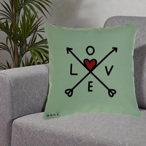 Perna Decorativa Love cu Sageti Incrucisate si Inima Rosie, 40x40 cm, Verde, Husa Detasabila, Perna Inclusa, BEKZ®