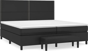 vidaXL Pat box spring cu saltea, negru, 200x200 cm, piele ecologică