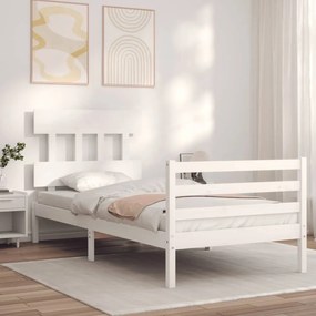 3195147 vidaXL Cadru de pat cu tăblie, alb, 100x200 cm, lemn masiv