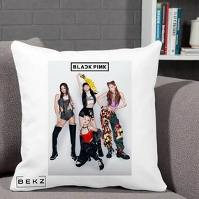 Perna Personalizata K-pop BLACKPINK Fotografie Grup Tinute Edgy, 40x40 cm, Alba Mata, Husa Detasabila, Perna Inclusa, BEKZ®