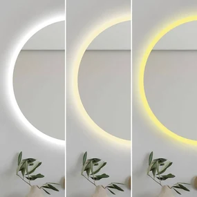 Oglindă LED Rotundă (Diametru 50 cm), 3 Moduri Iluminare (Lumină Rece, Naturală, Caldă), Intensitate Reglabilă, Ramă Luminosă, Control Tactil (Touch)