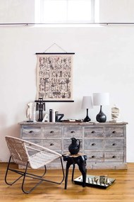 Bufet din lemn de pin, cu 15 sertare, aspect vintage, Chehoma