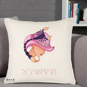 Perna Personalizata Zodiac Scorpion Cowgirl, 40x40 cm, Crem Reliefat, Husa Detasabila, Perna Inclusa, BEKZ®