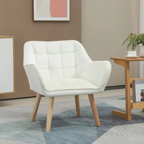 Fotoliu de design scandinav HOMCOM din lemn si catifea crem, pentru sufragerie/birou, 68,5x61x72,5cm | Aosom Romania