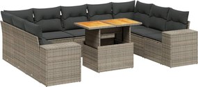vidaXL Set mobilier de grădină cu perne, 10 piese, gri, poliratan