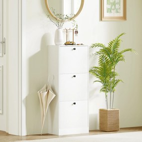HOMCOM Dulap cu 3 Uși Rabatabile Rafturi Ajustabile și Design Compact 47x28x115 cm Alb cu Inserții de Lemn | Aosom Romania