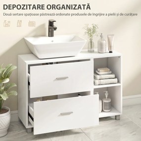 HOMCOM Dulap Modern pentru Chiuvetă, pentru Lavoare cu sau fără Picior, Alb | Aosom Romania