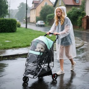 PawHut Cărucior pentru Câini cu 3 Roți, Cărucior Pliant cu Husă de Ploaie, Coș și Curea, 80,5x51,5x100 cm, Verde | Aosom Romania