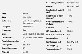 Aplica de perete LED pentru baie Ip otel
