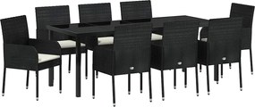 vidaXL Set de masă pentru grădină cu pernă 9 pcs Negru poliratan