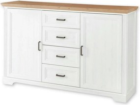 Comoda JASMIN, alb/stejar artisan, PAL, cu 2 usi si 4 sertare, 165x41x