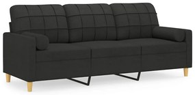 3200794 vidaXL Canapea cu 3 locuri cu pernuțe, negru, 180 cm, textil