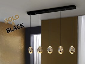 Lustra cu 5 pendule LED design modern Rocio negru/auriu