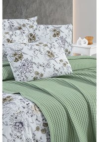 Cuvertură verde din bumbac 220x240 cm Waffle – Mila Home