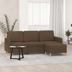Canapea cu 3 locuri cu taburet, maro, 180 cm, material textil