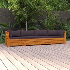 Canapea de gradina cu 4 locuri, cu perne, lemn masiv de acacia Morke gra, 2x colt + 2x mijloc, 1