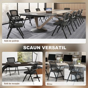 HOMCOM Set de 2 Scaune Pliabile în Material Textil cu Efect de In cu Spătar Curbat și Brațe, Scaune Portabile Salvaspațiu din Oțel, pentru Casă, Birou, Bucătărie, Evenimente, 61x56x84 cm, Negru | Aosom Romania