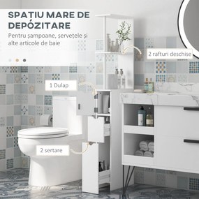 HOMCOM Dulap de Baie din Lemn cu Rafturi și Sertare, 15x33x136 cm, Lemn Natural | Aosom Romania