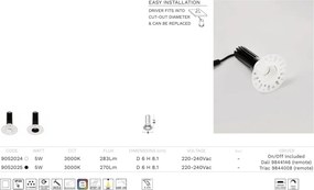 Mini Spot incastrabil LED 5W 3000K Trimless Baculus alb