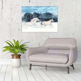 Tablou pe sticlă cu caii pictați (70x50 cm)