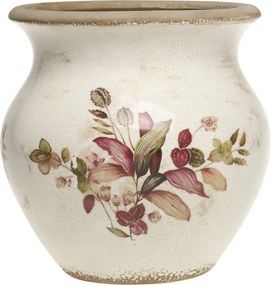 Ghiveci din ceramica, pictat manual, crem, H26/D26 cm