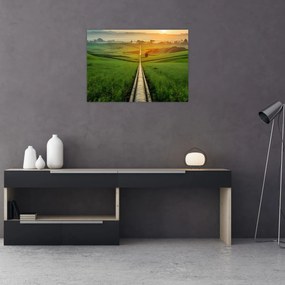 Tablou pe sticlă - Răsărit de soare peste vale (70x50 cm)