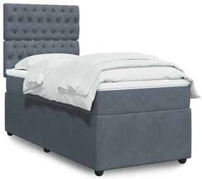 vidaXL Pat box spring cu saltea, gri închis, 100x200 cm, catifea