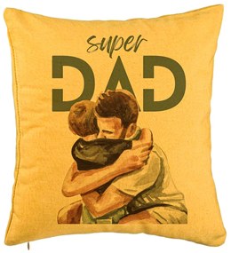 Perna Decorativa, Model Super Dad Baieti, 40x40 cm, Galben, Husa Detasabila, Burduf