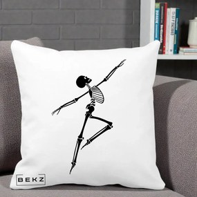 Perna Decorativa Schelet Dansator Silueta Neagra Halloween, 40x40 cm, Alba Mata, Husa Detasabila, Perna Inclusa, BEKZ®
