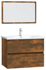 Set mobilier de baie, 2 piese, stejar fumuriu, lemn prelucrat Stejar afumat, Dulap pentru chiuveta + oglinda, 1