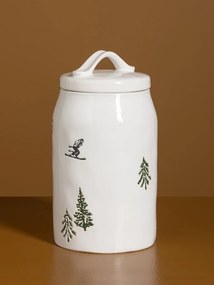 Borcan din ceramică albă cu motive de iarnă pictate manual, 22,5 × 12 cm, „Slalom"