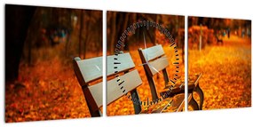 Tablou cu banca toamna (cu ceas) (90x30 cm)