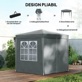 Outsunny Foișor Pliabil 2x2 m Pop Up cu 2 Uși, 2 Ferestre, 4 Pereți Detașabili, Foișor de Exterior cu Husă de Transport din Oțel și Țesătură Oxford, pentru Grădină, Petreceri, Camping, Gri | Aosom Romania