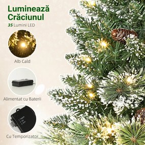 HOMCOM Pom de Crăciun Miniatural Pre-luminat 60 cm, Pom de Crăciun cu Zăpadă | Aosom Romania