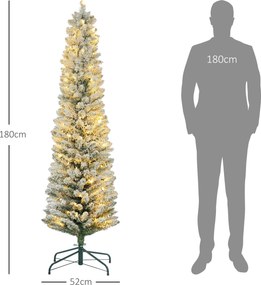 HOMCOM Brad de Crăciun Înzăpezit cu 329 de Crengi și Lumini LED Albe, Brad Artificial din Plastic, Ø52x180 cm, Verde | Aosom Romania