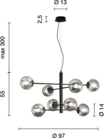 Ondaluce - Lustru pe cablu ELISEO 8xE14/10W/230V diam. 97 cm auriu/bej fumuriu