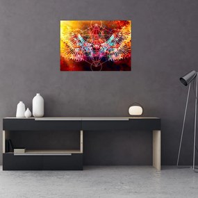 Tablou pe sticlă - Merkaba cu aripi, abstracție (70x50 cm)
