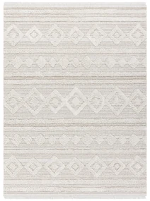 Covor ECO SISAL MOROC 22322 romburi, linii, boho franjuri - structural bej / cremă