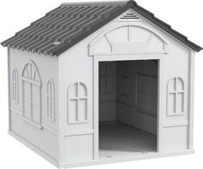 PawHut Cușcă pentru Câini cu Acoperiș Înclinat și Ușă 84.2x98.2x82 cm Gri | Aosom Romania