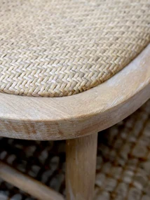 Scaunel din lemn de cauciuc si rattan, cu aspect vintage, French