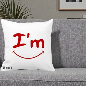 Perna Decorativa I'm Happy Smile, 40x40 cm, Alba Mata, Husa Detasabila, Perna Inclusa, BEKZ®