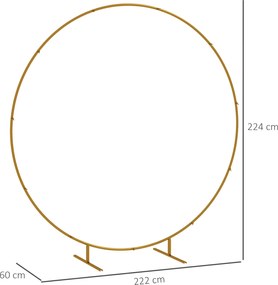 Outsunny Arc de Grădină din Oțel Auriu – Arc Decorativ Rotund pentru Baloane, Plante Cățărătoare, Flori – Pentru Nunți, Aniversări, Ceremonii – 2,24 m | Aosom Romania