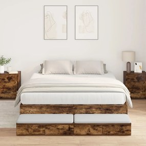 vidaXL Cadru de pat cu depozitare Stejar fumat 140x200 cm