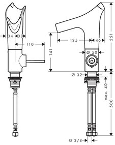 Baterie lavoar, Strack V 140, cu pipă din sticlă de cristal, ventil, crom, 12112000