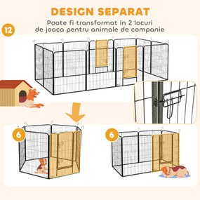 PawHut Gard pentru Câini, Incintă Modulară pentru Câini din 8 Secții pentru Interior și Exterior, 80x100 cm, Negru | Aosom Romania