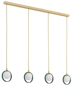 Lustra cu 4 pendule design modern Saturnia auriu, verde