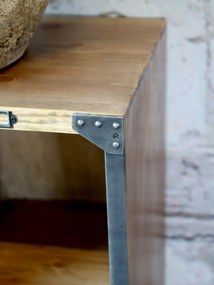 Etajeră cu 15 compartimente, din lemn de pin și metal, aspect vintage, H116 x L100 x A30 cm